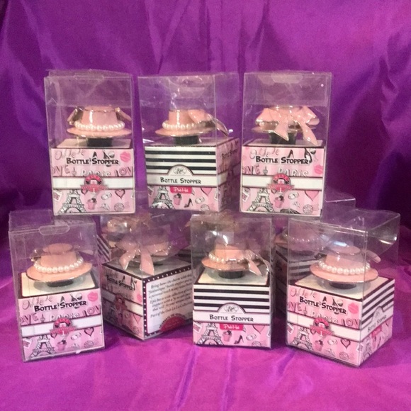 NWT Set of 10 Parisian pink hat & pearls glam wine bottle stopper party favors - Picture 2 of 10